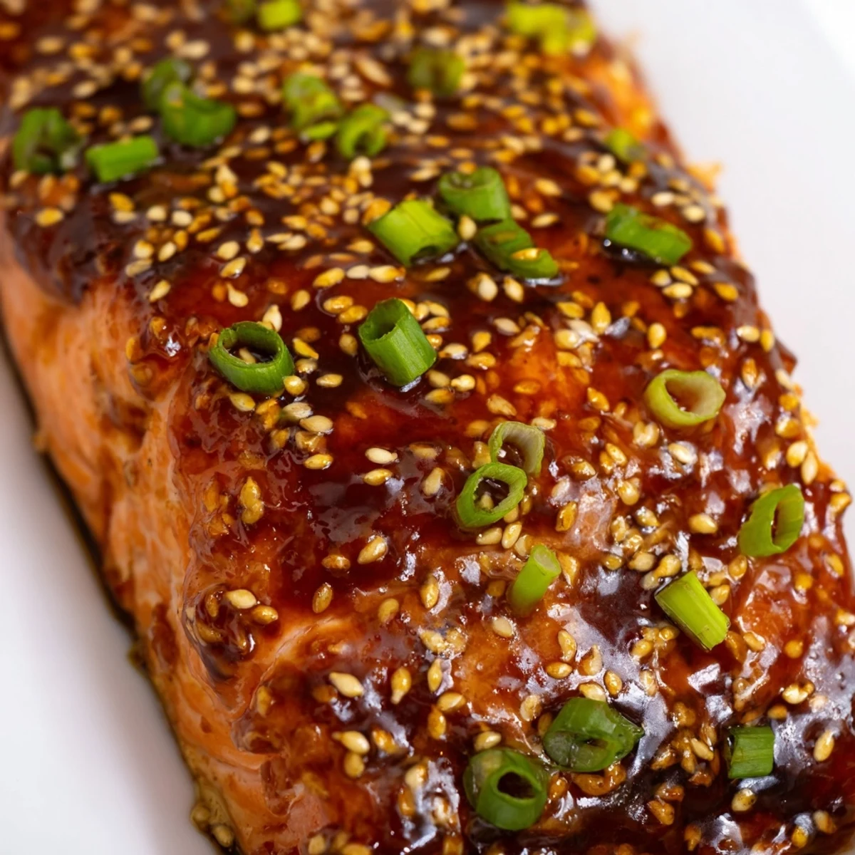 Sizzling baked salmon fillets coated in sweet-savory teriyaki glaze, sprinkled with sesame seeds and lime wedges, ready to serve with sautéed bok choy.