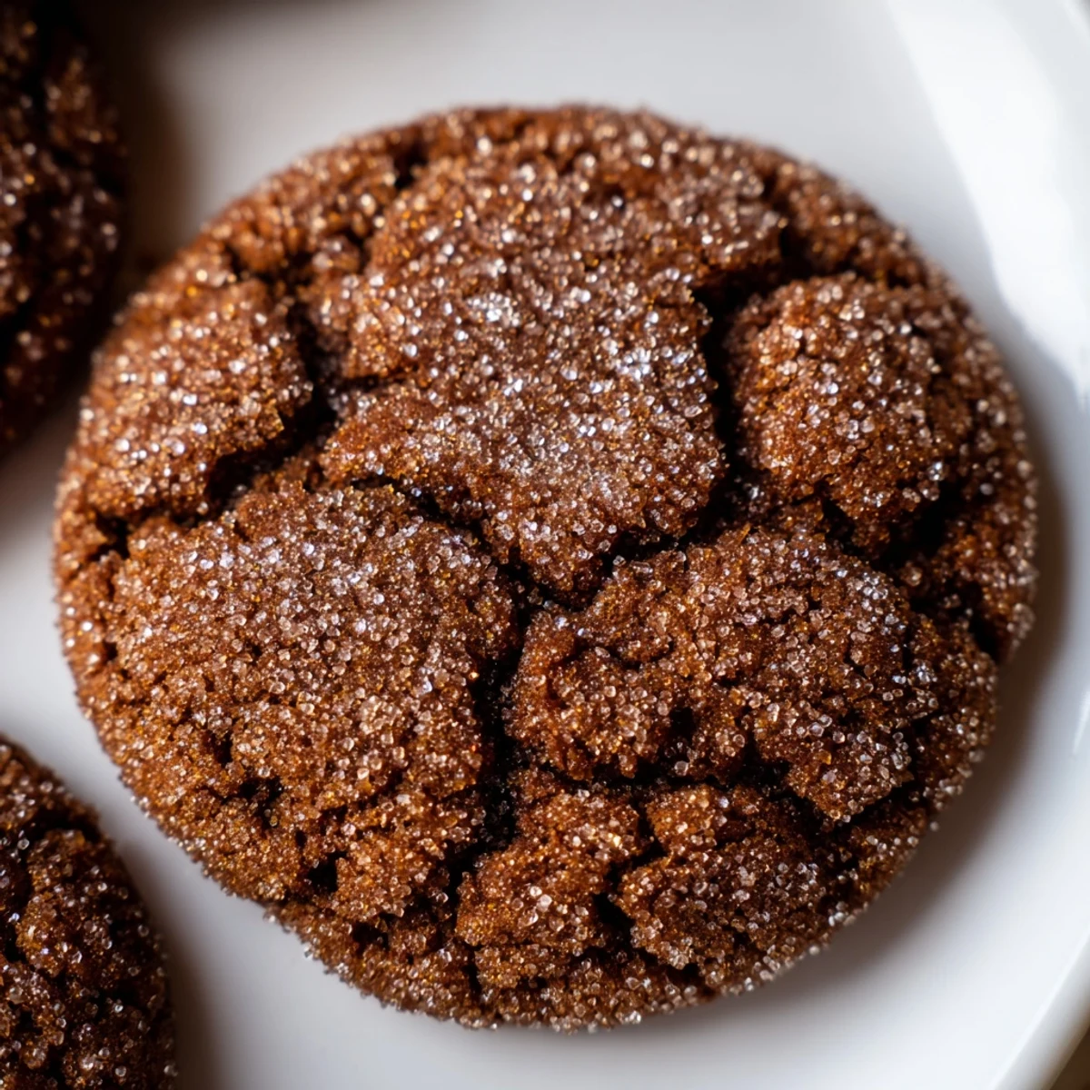 Freshly baked Spiced Molasses Cookies on a wire rack, showcasing their crackled tops and sugary crust. 