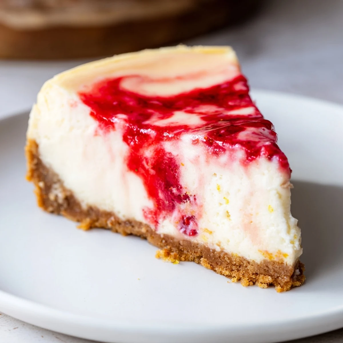 A fork rests beside a Lemon Raspberry Cheesecake Square, the creamy filling and jammy raspberry ribbon visible for a tempting dessert shot.
