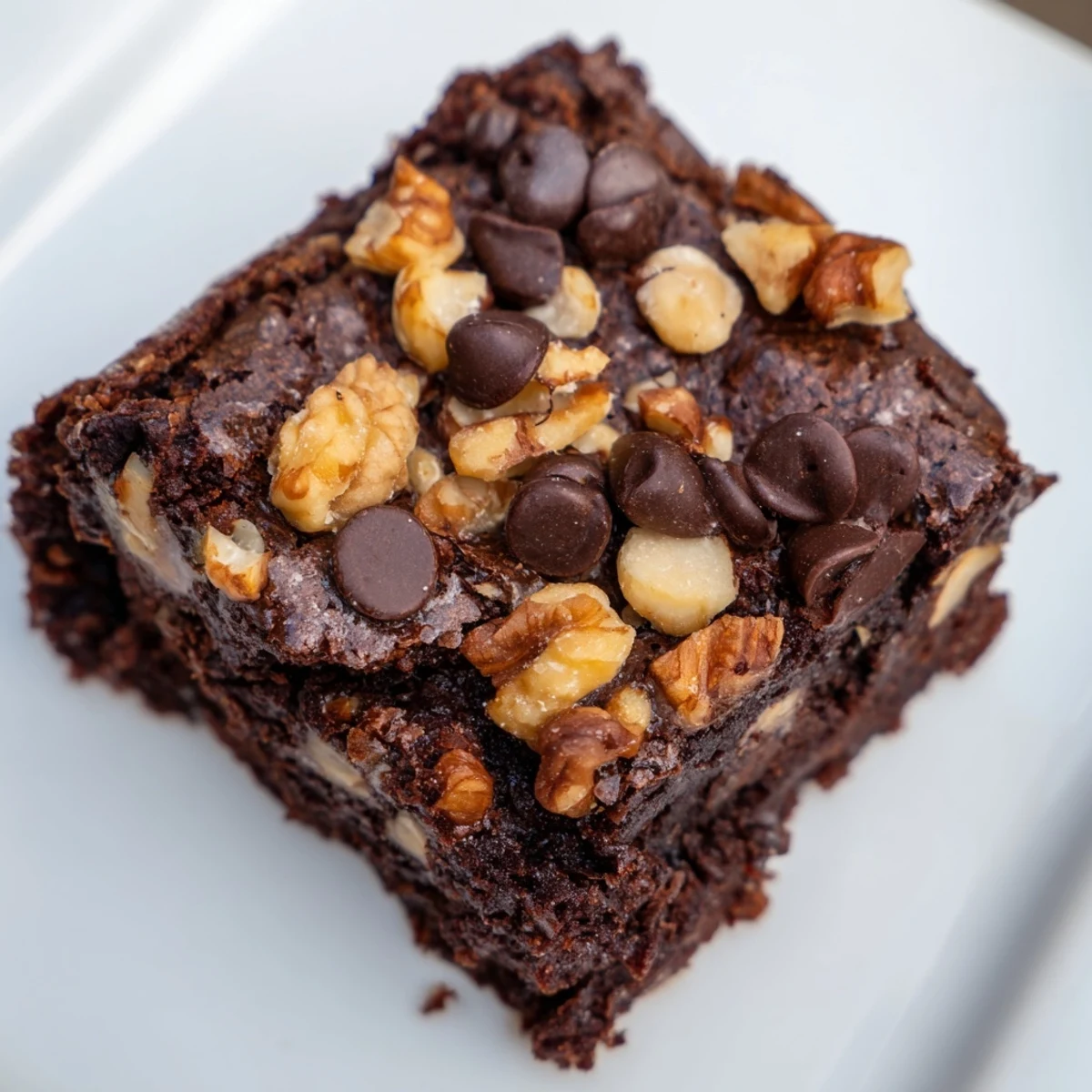 A close-up shows fudgy Chocolate Brownie Bites with Nuts topped with chopped pecans and walnuts.