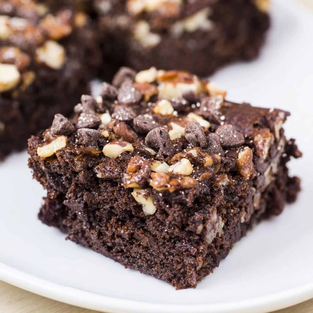 Fudgy Chocolate Brownie Bites with Nuts are displayed on a cooling rack with melted chocolate chips.