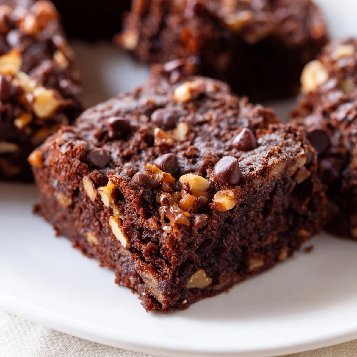 A platter of Chocolate Brownie Bites with Nuts ready to serve, dusted with cocoa powder for a party.