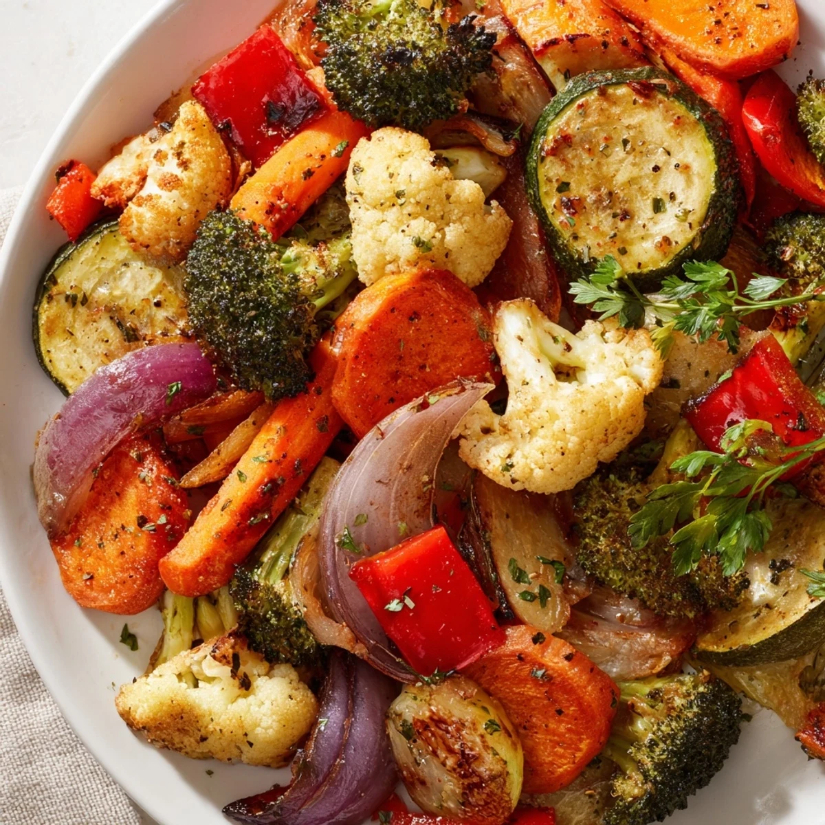 Sizzling roasted veggies with tender broccoli and carrots, paired with a light lemon squeeze for a bright, savory finish.