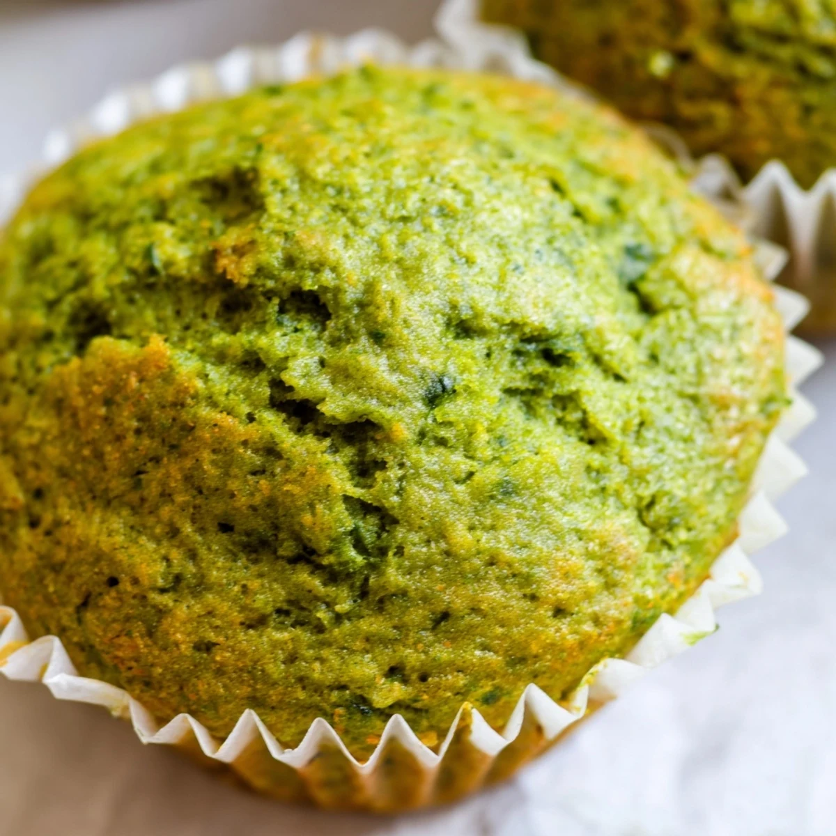 Twelve vibrant green St. Patrick's Day Spinach Muffins with a tender crumb, cooling on a wire rack after baking.