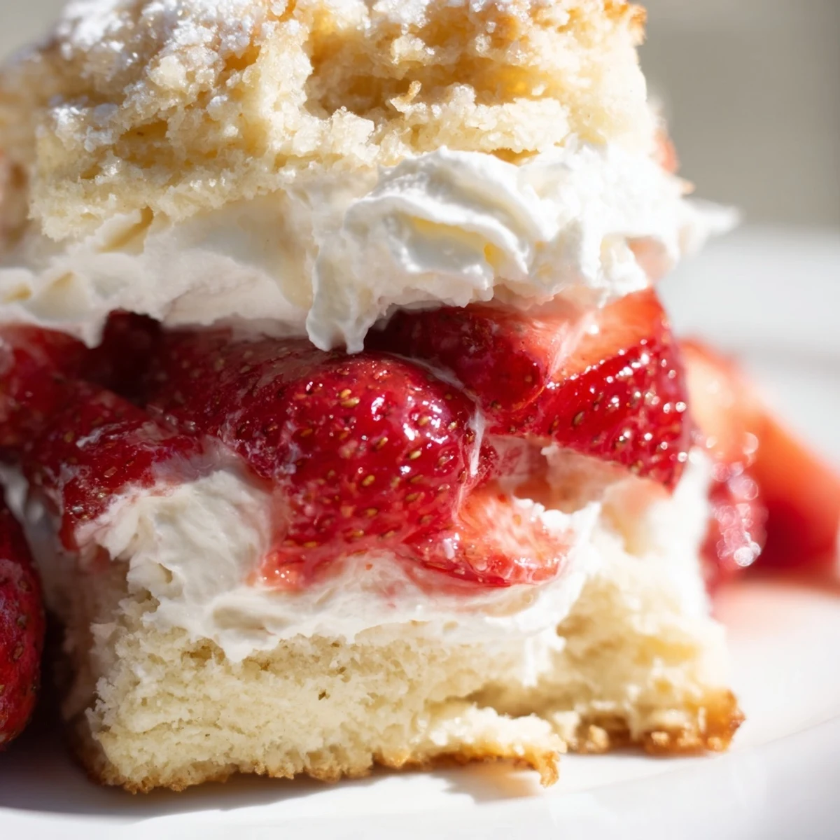 Golden shortcakes for Valentine Strawberry Shortcake, split and filled with sweet macerated berries and billowy cream.  