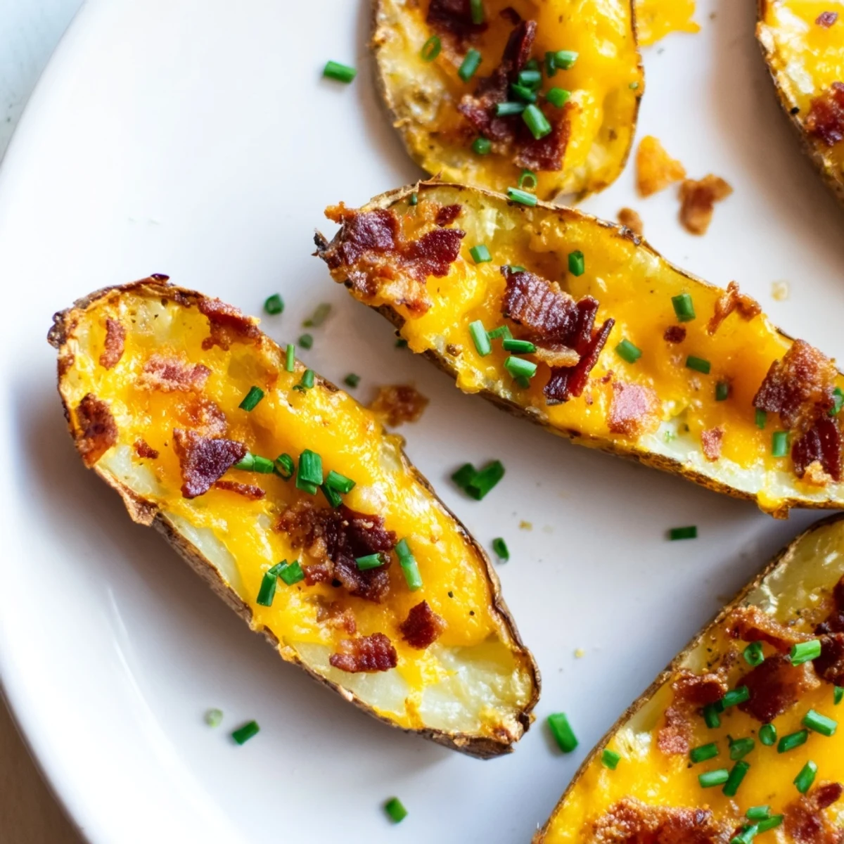 These Crispy Potato Skins with cheese feature crisp edges, melted cheddar, and optional bacon, perfect for a game-day snack.