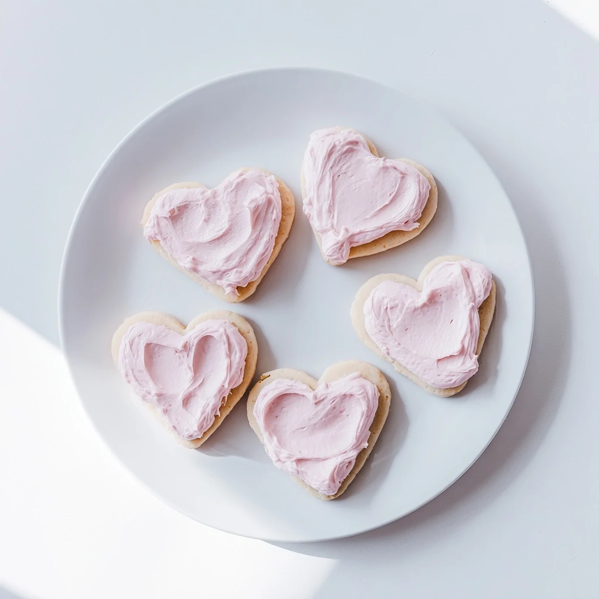 Close-up of a Heart Cookies with creamy pink frosting, showing its soft texture and sweet details.