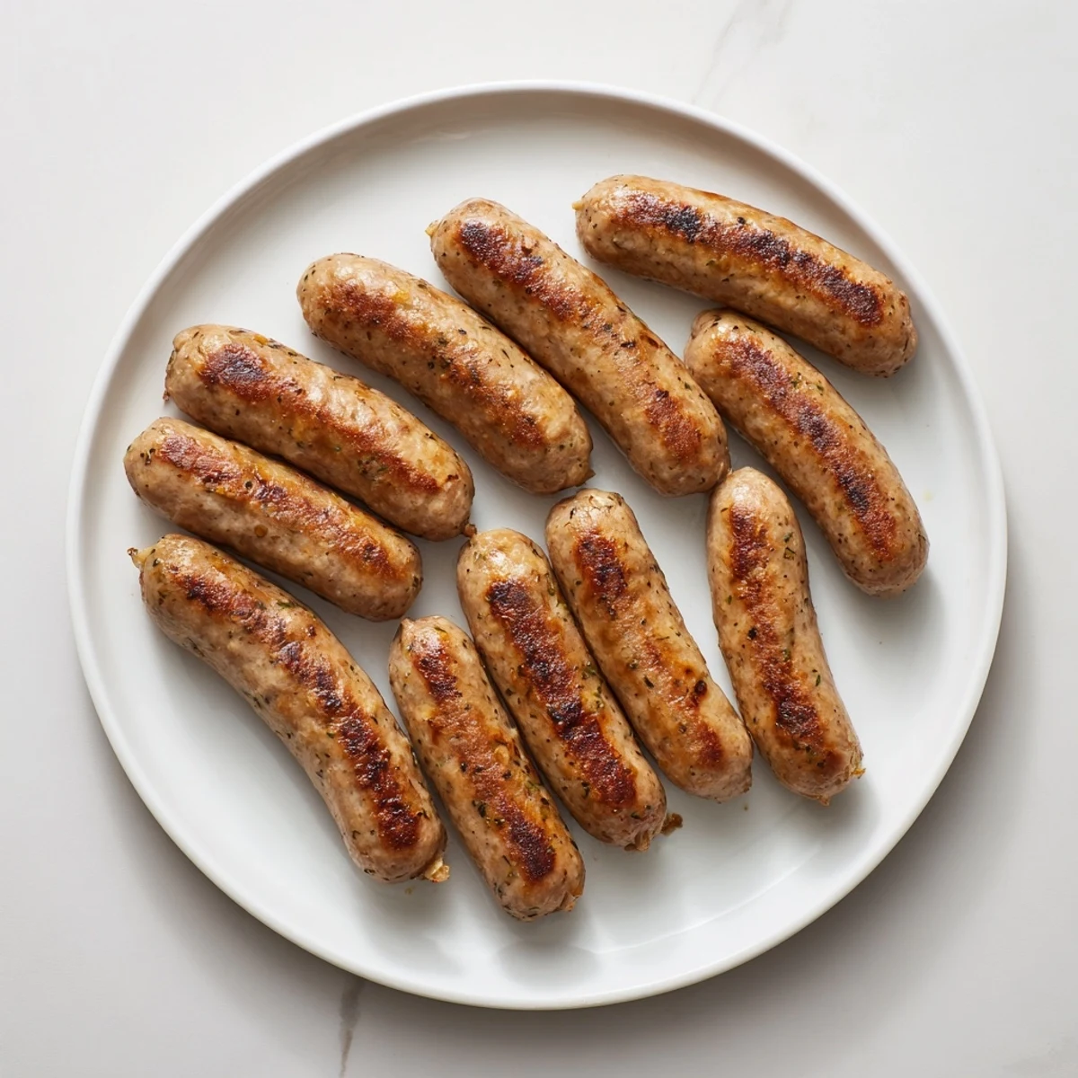 Close-up of seasoned turkey breakfast sausage links, juicy and golden, perfect for a protein-rich meal.