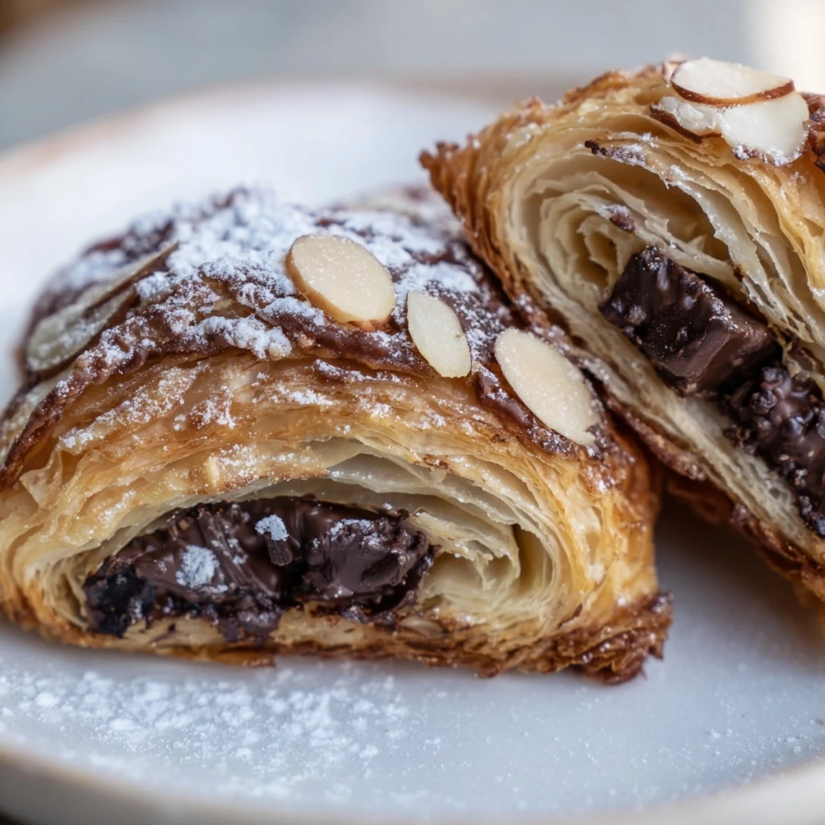 Golden-brown Chocolate Breakfast Pastry Rolls on a baking sheet, showcasing the rich, gooey chocolate filling inside.