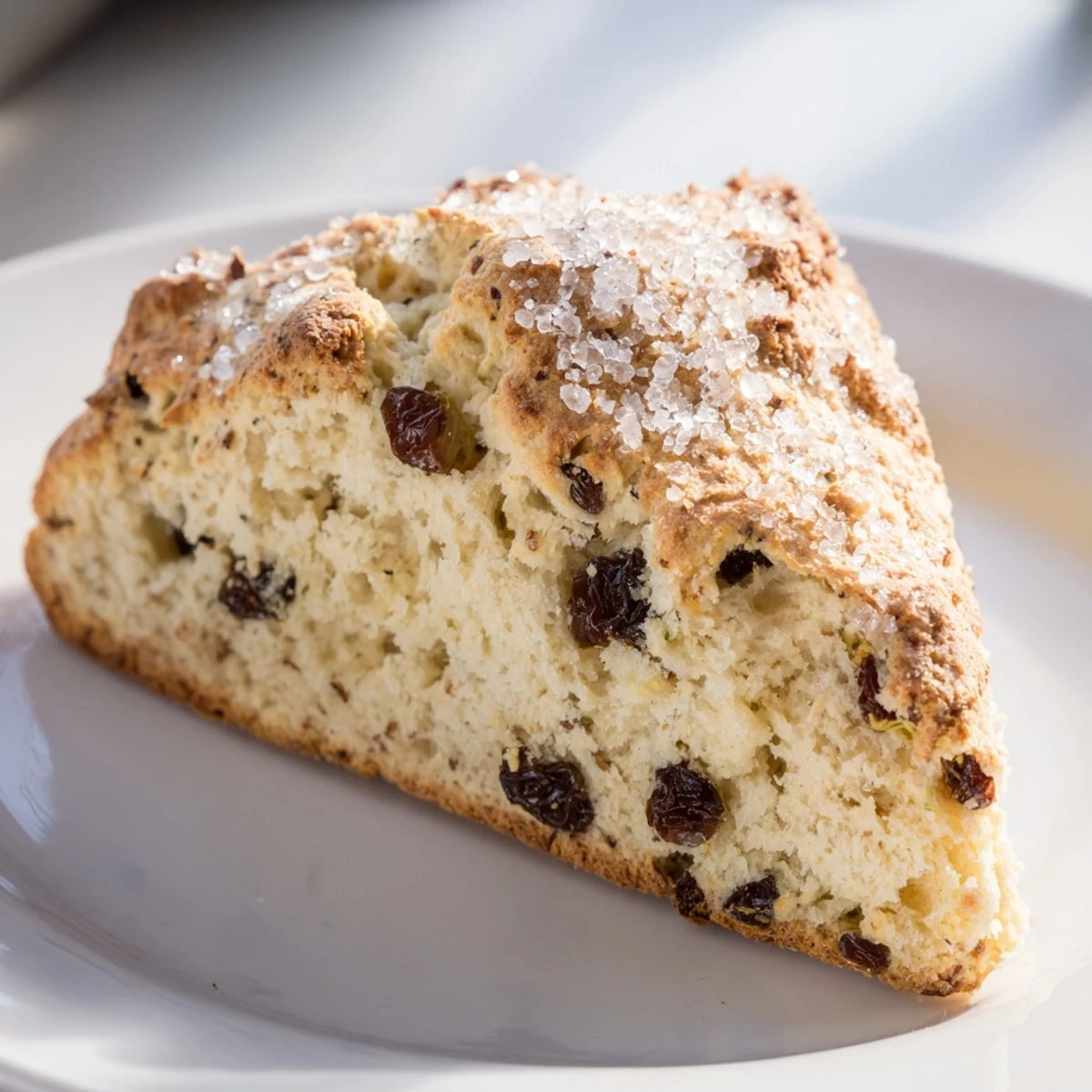 Warm Irish Soda Bread Scones served with a pat of butter and raspberry jam on a rustic board.