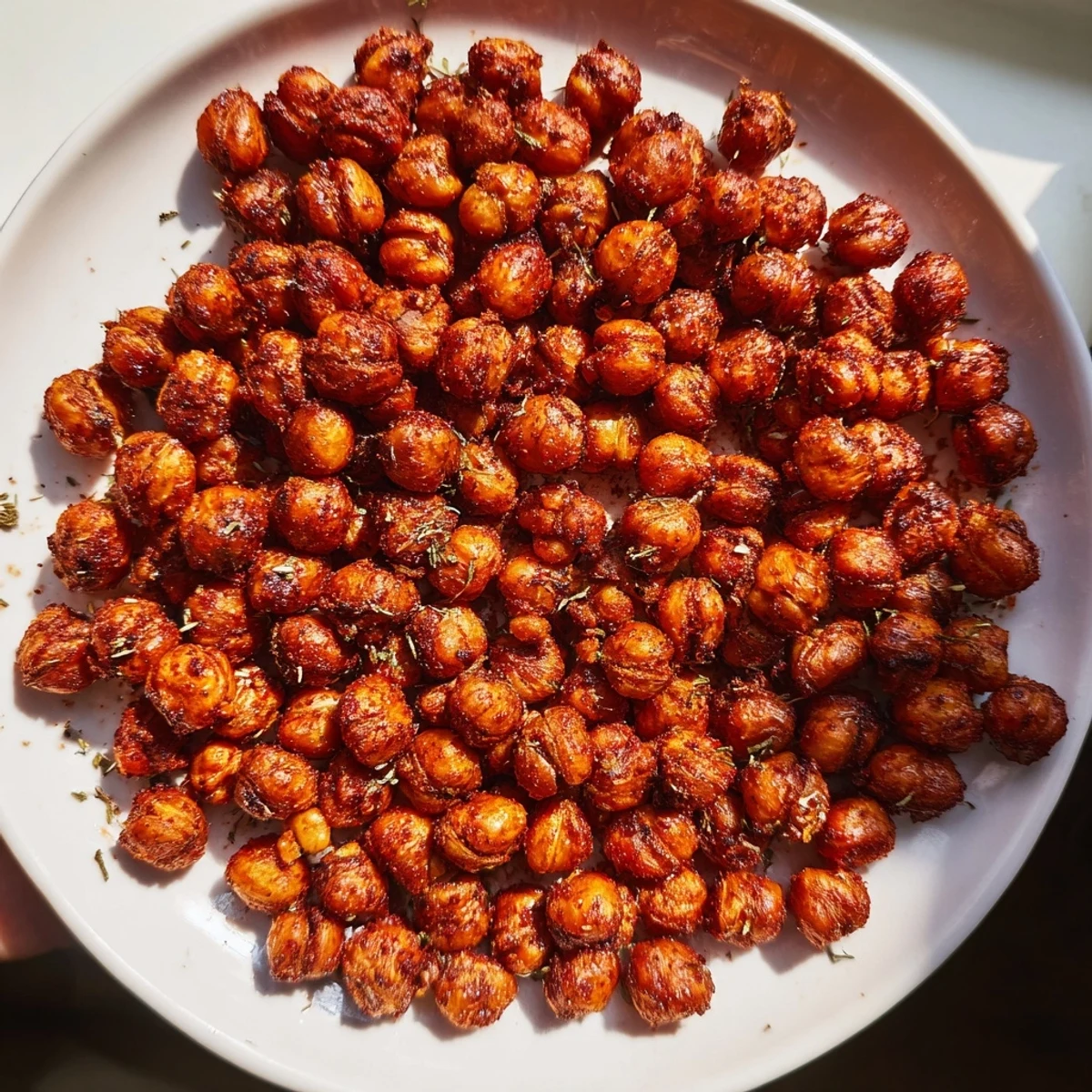Cajun Spiced Roasted Chickpeas, tossed in bold spices and baked until crunchy, served warm from the oven.