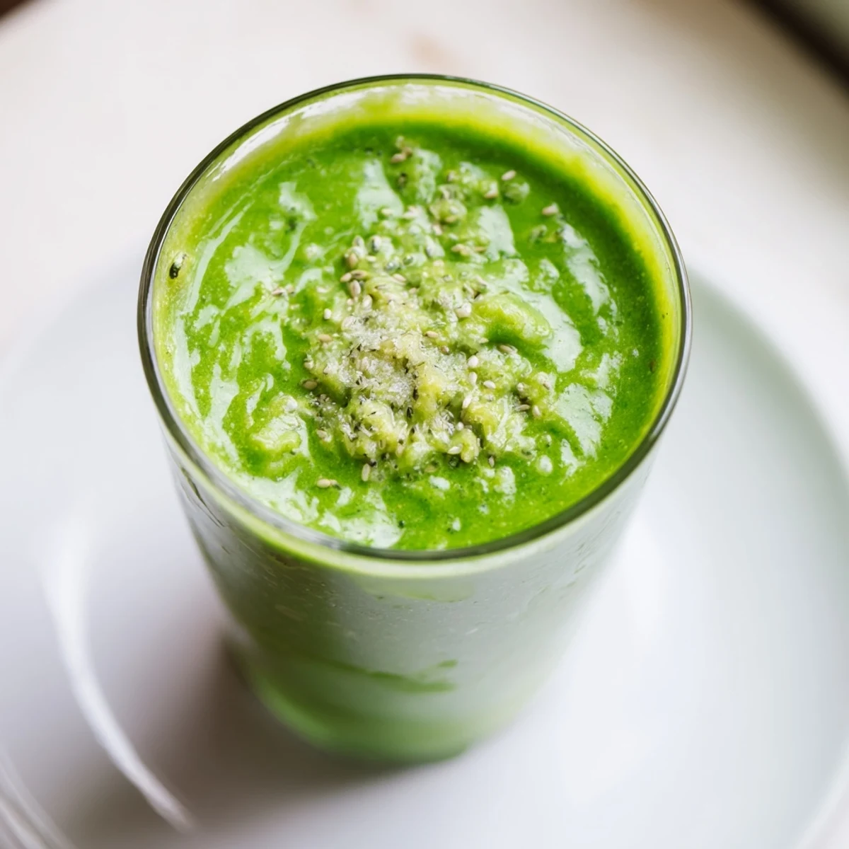 Fresh ingredients for Green Detox Smoothie with Ginger are arranged around a blender pitcher, highlighting the bright green color and zest.