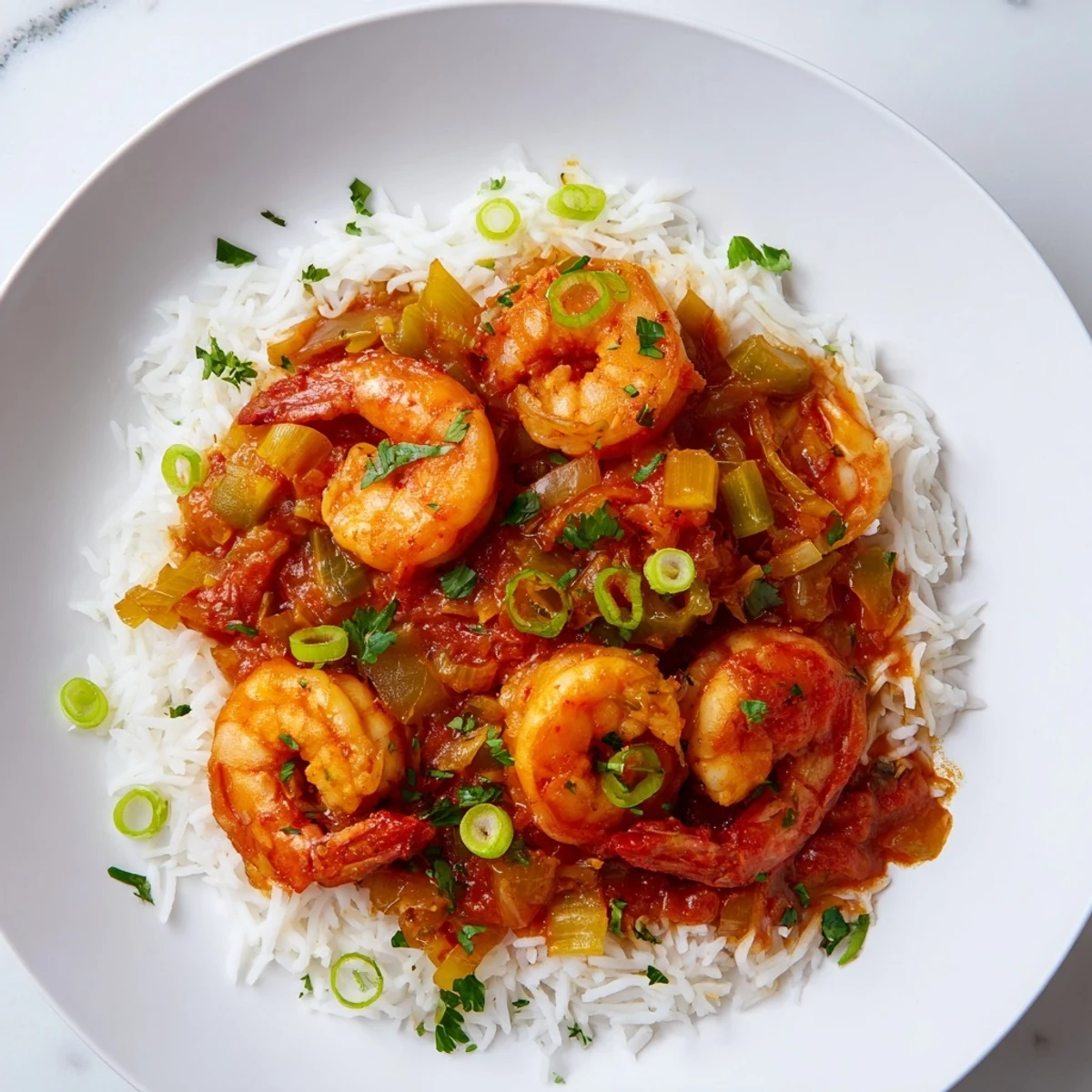 Colorful serving of Mardi Gras Shrimp Creole with Rice, with vibrant bell peppers and onions in the sauce, paired with a glass of crisp white wine.
