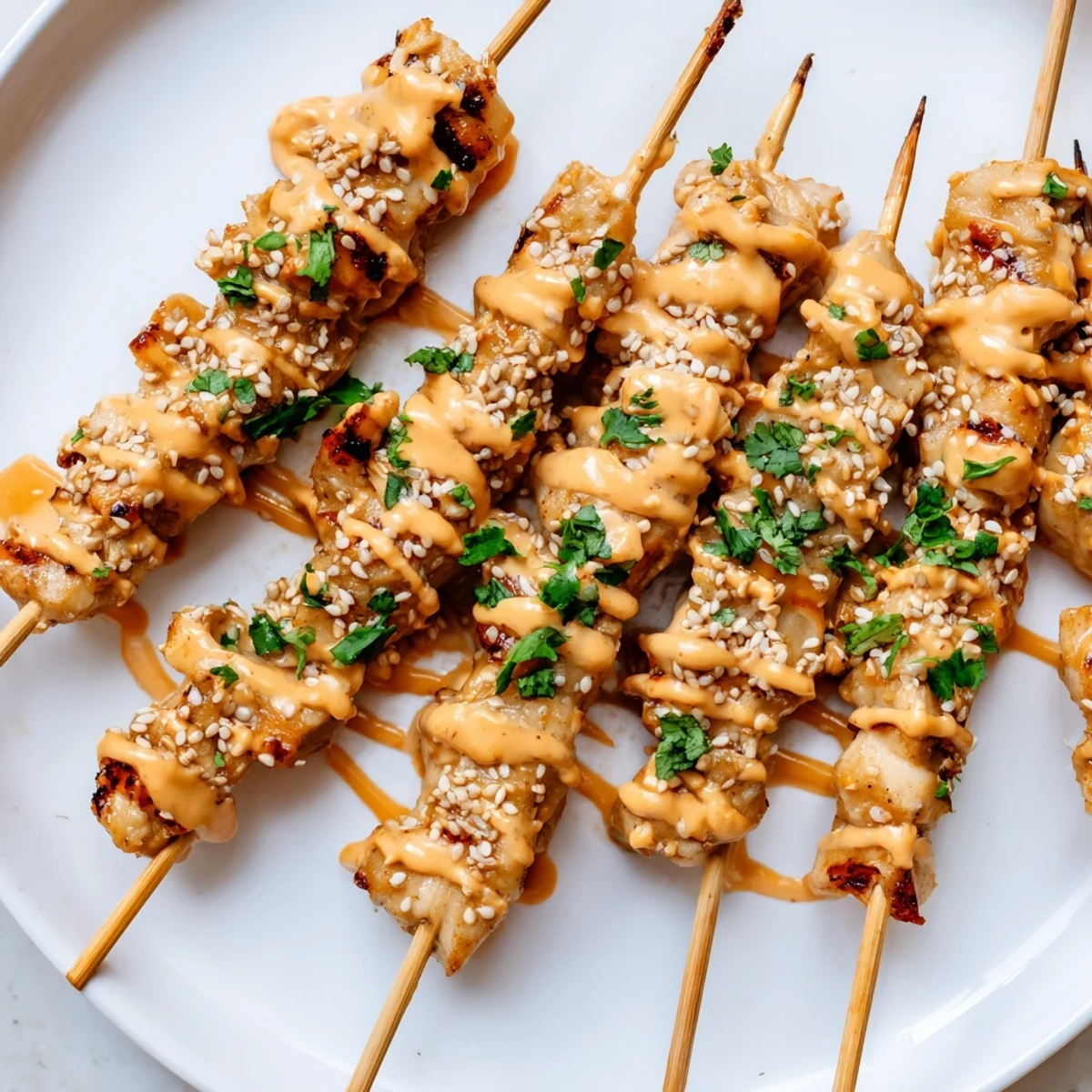 Perfectly cooked Bang Bang Chicken Skewers served with lime wedges, ideal for an easy weeknight dinner.