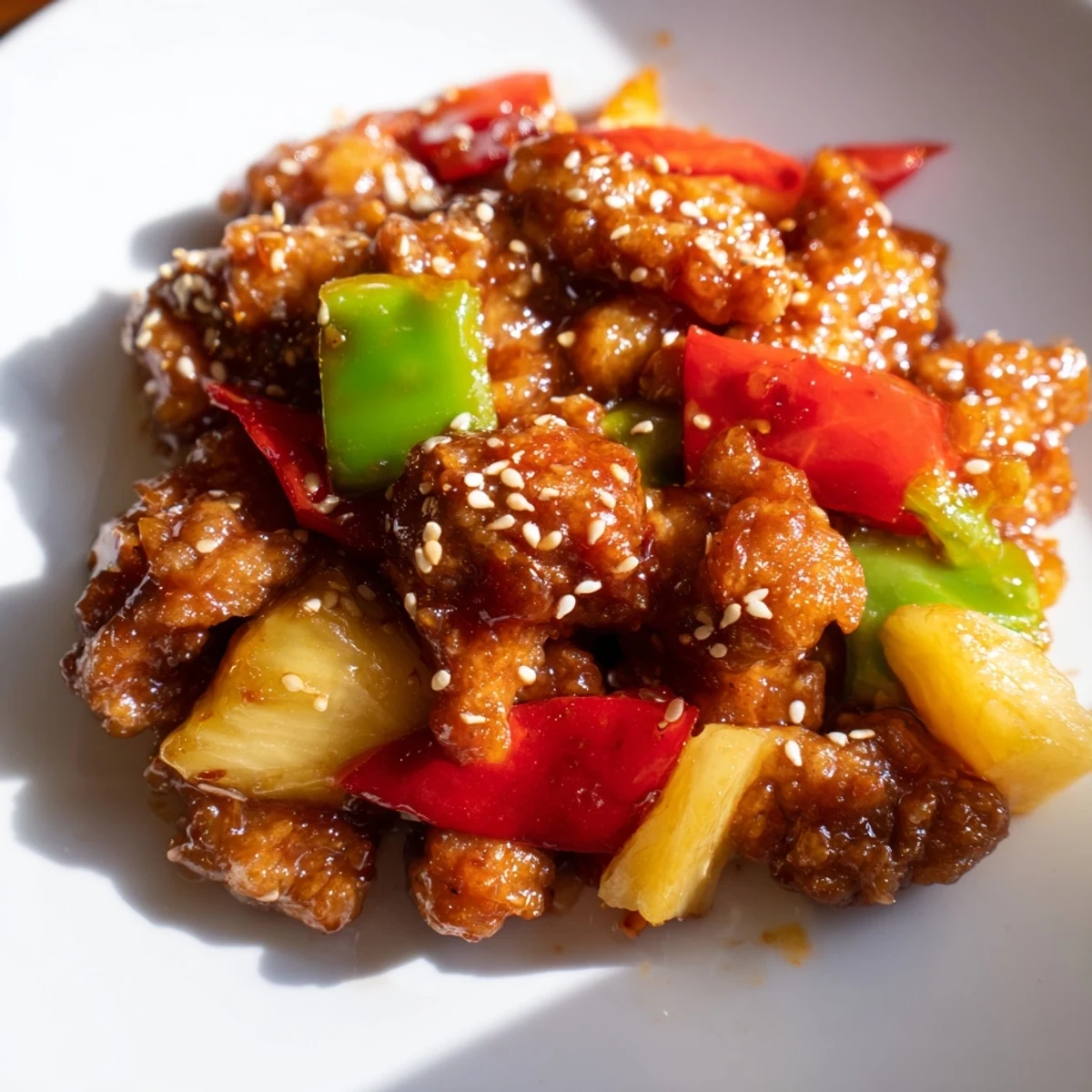 Quick Pineapple Chicken Stir Fry with Sweet Chili and Sesame Seeds features colorful vegetables and a tangy sauce, perfect for busy weeknights.