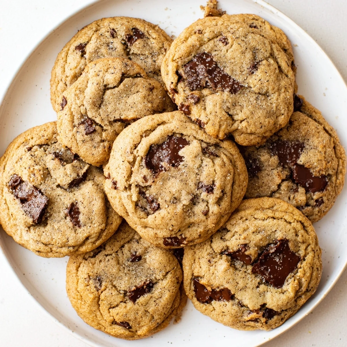Chai Spiced Chocolate Chip Cookies arranged on a cooling rack with cinnamon sticks nearby.