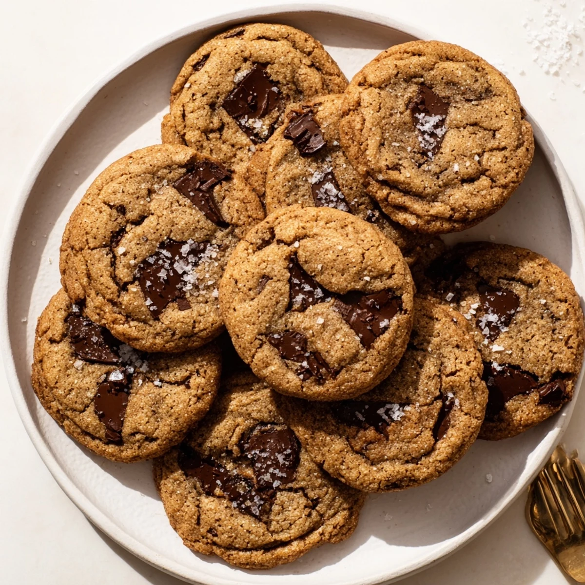 Golden-brown Miso Chocolate Chip Cookies with melty semi-sweet chocolate chips on a cooling rack, served with a glass of milk for an easy American dessert. 