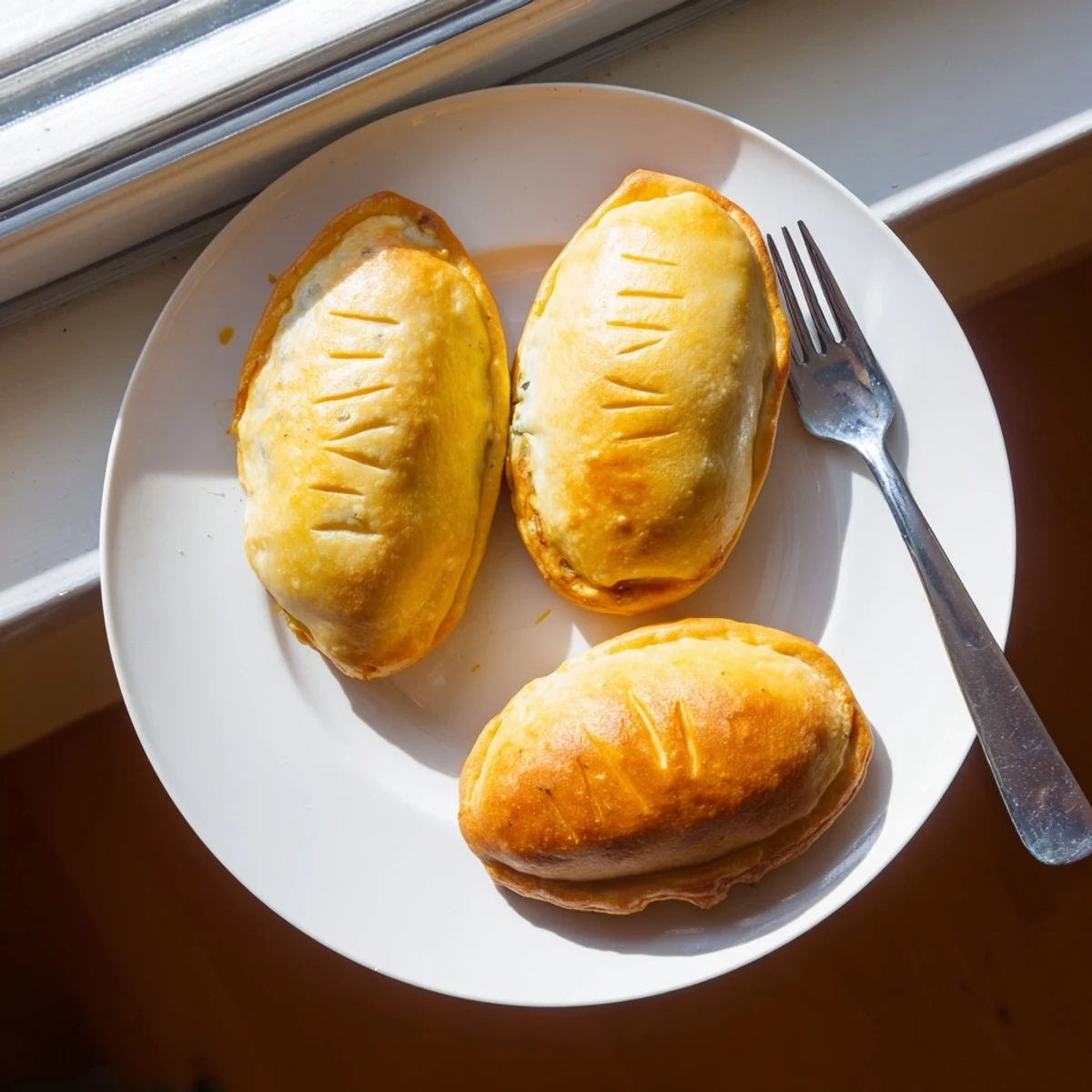 Warm Cheesy Egg and Cheese Piroshki with a flaky crust and melted egg-and-cheese filling ready to serve.