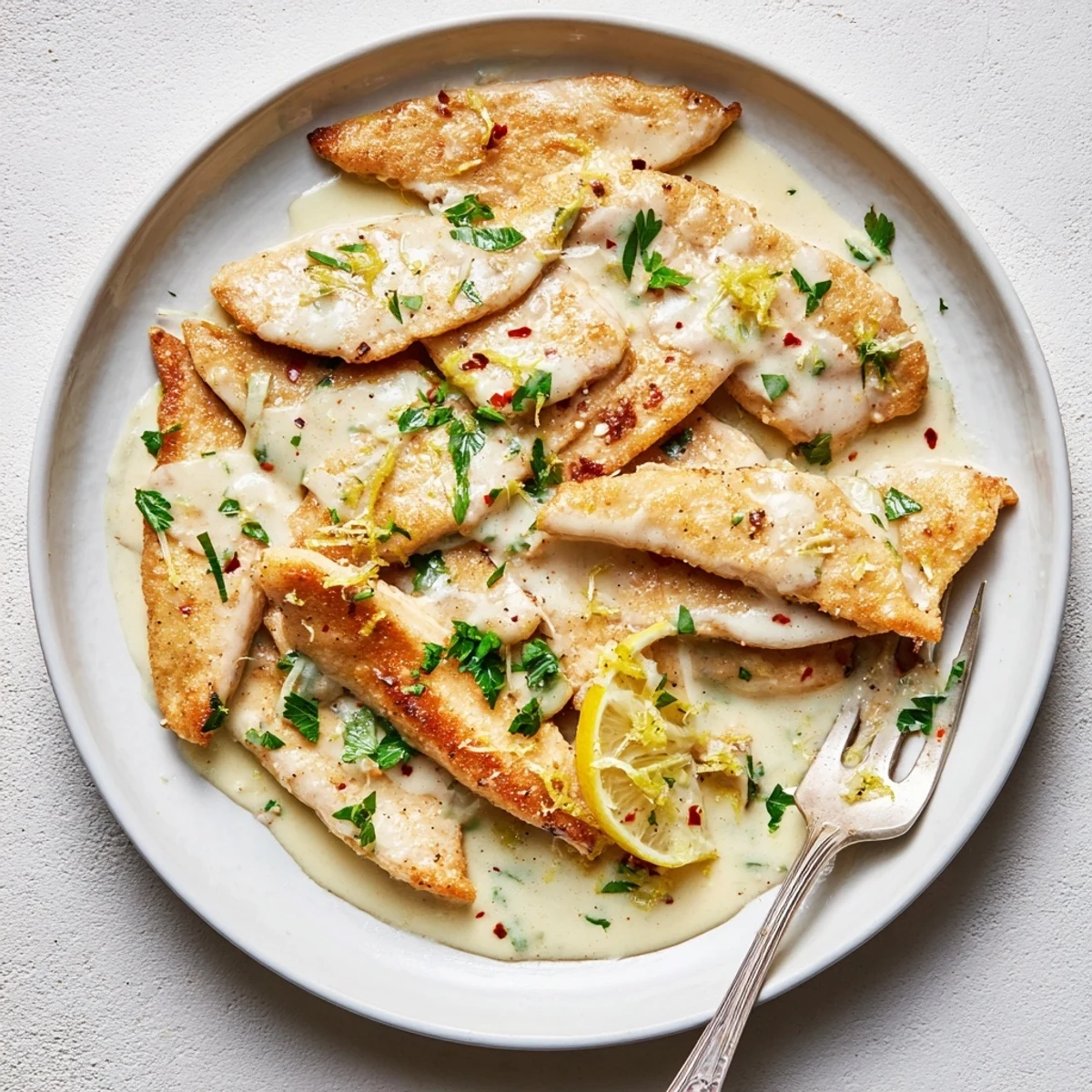 The finished Creamy Parmesan Lemon Chicken dish plated with steamed broccoli and a sprinkle of extra cheese.
