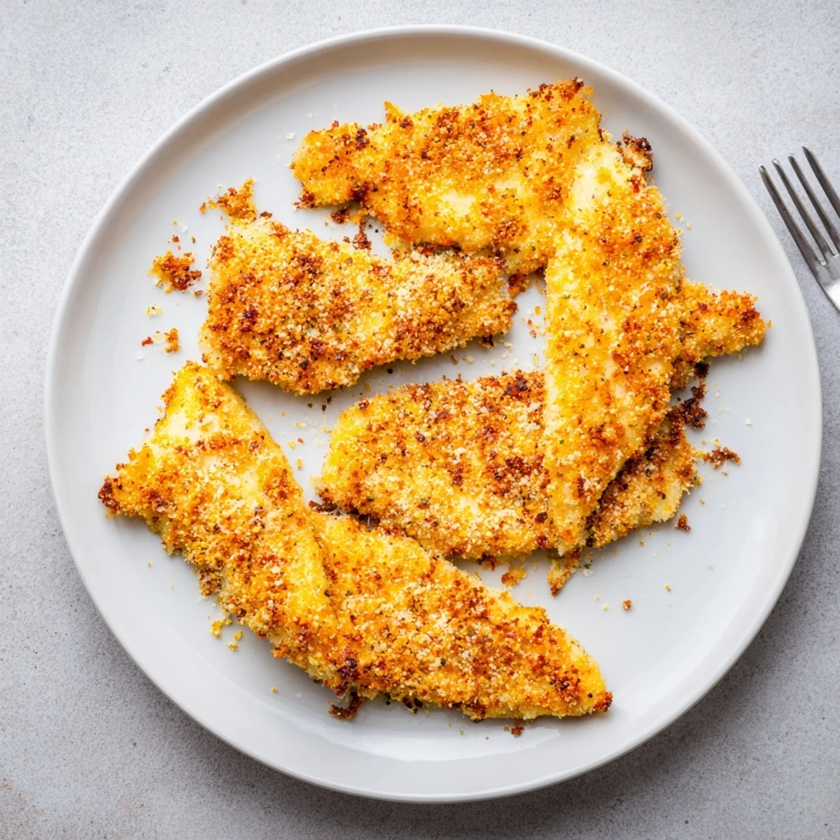 Golden-baked garlic Parmesan chicken breasts with a crispy, savory crust and fresh parsley garnish on a rustic wooden board.