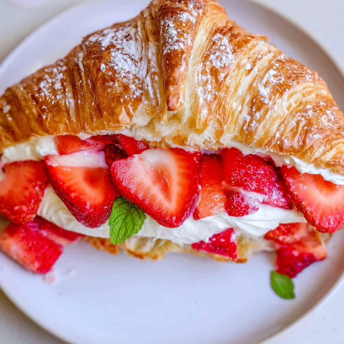 Served with fresh mint, this Strawberry Cream Croissant offers a sweet breakfast or dessert for six.