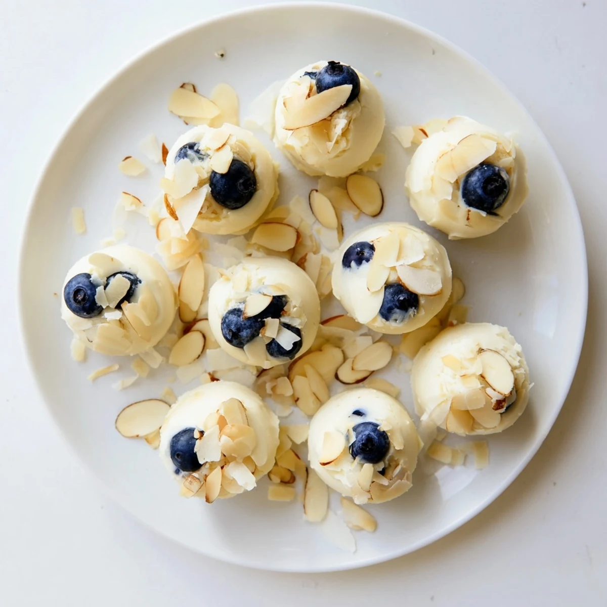 Creamy Greek yogurt bites topped with sweet blueberries and optional coconut flakes on parchment paper ready for freezing