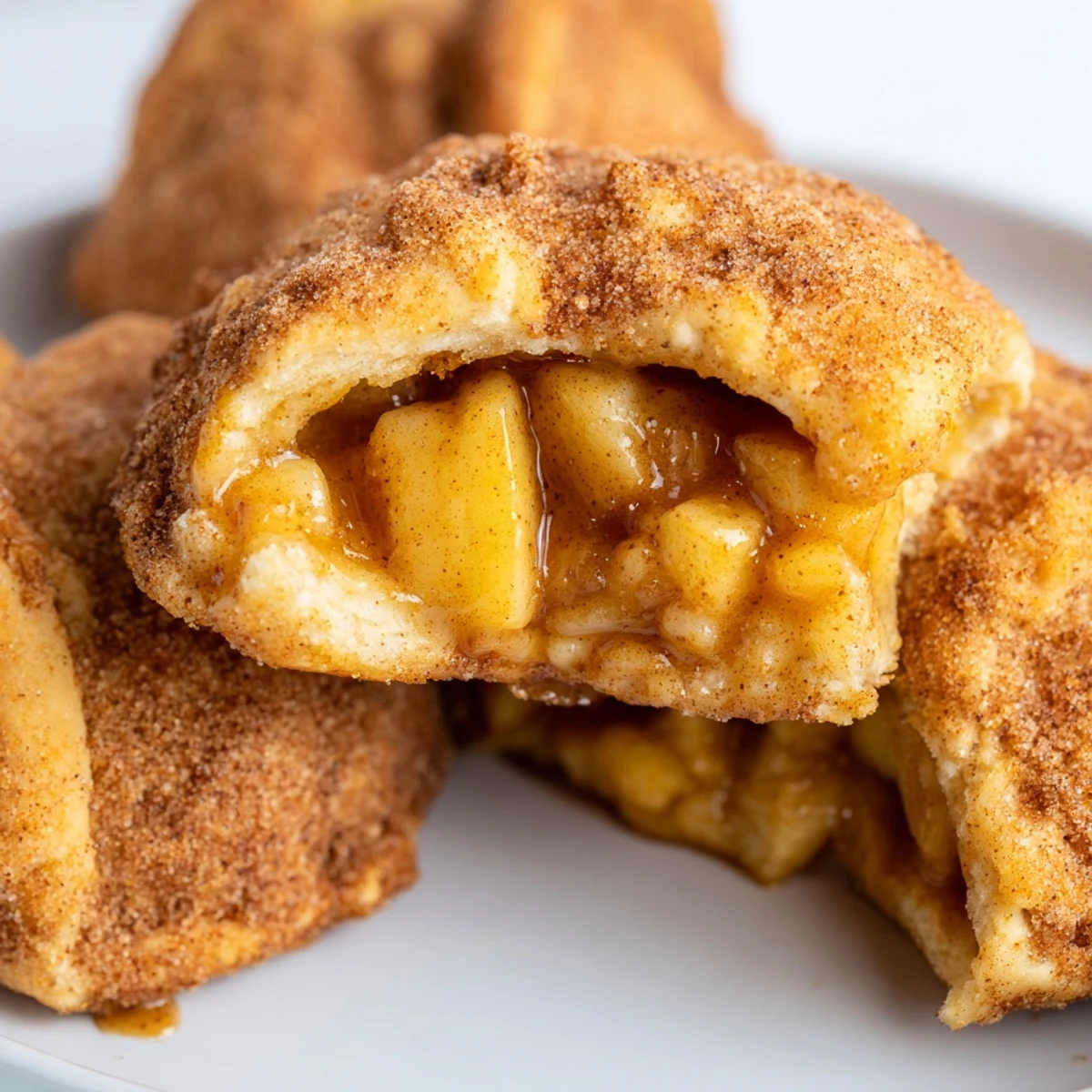 Golden caramel apple pie bombs fresh from the oven with cinnamon sugar coating