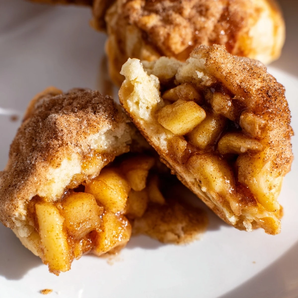 Bite-sized caramel apple pie bombs with spiced apple filling and melted caramel center