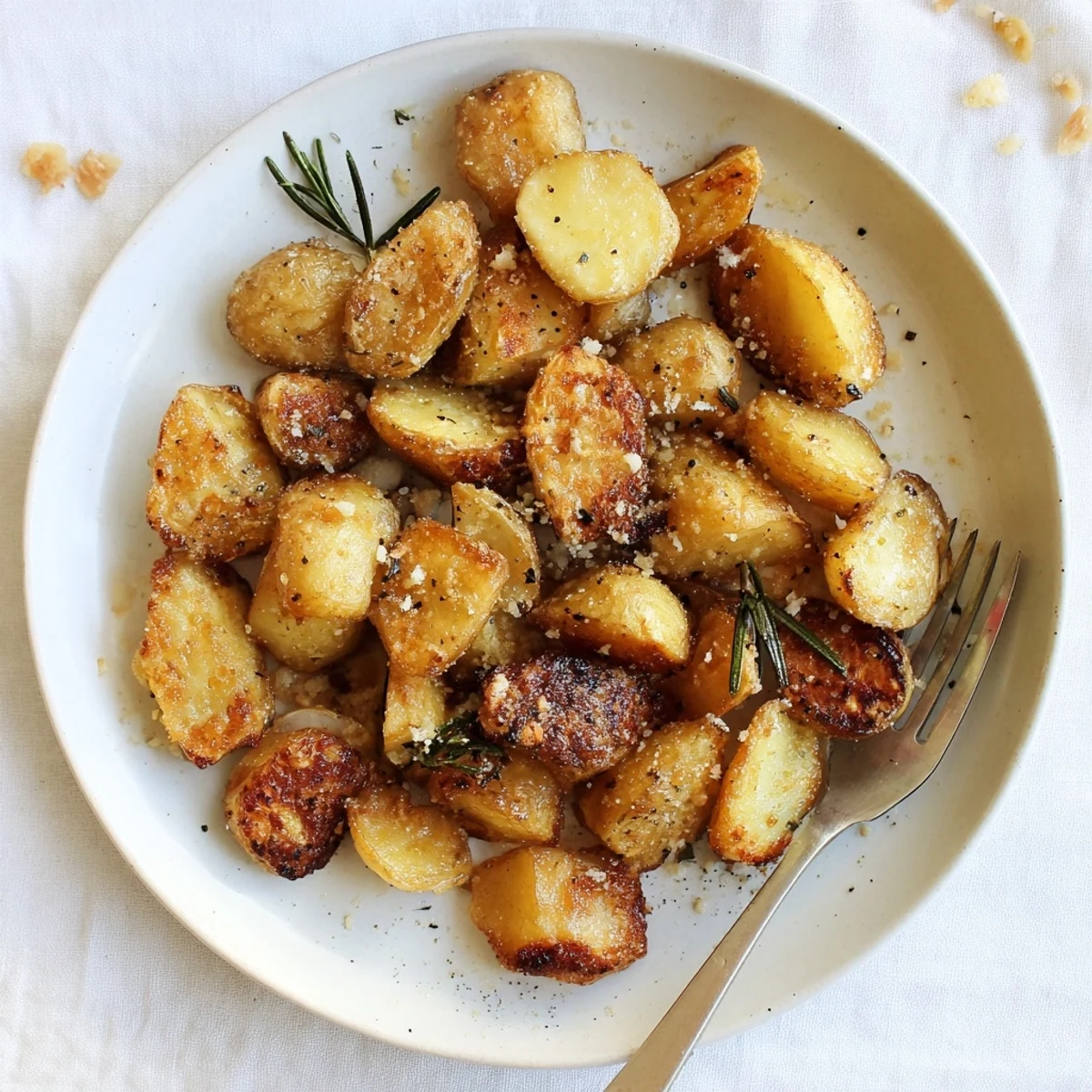 Golden homemade roast potatoes with crispy edges and fluffy centers seasoned with sea salt