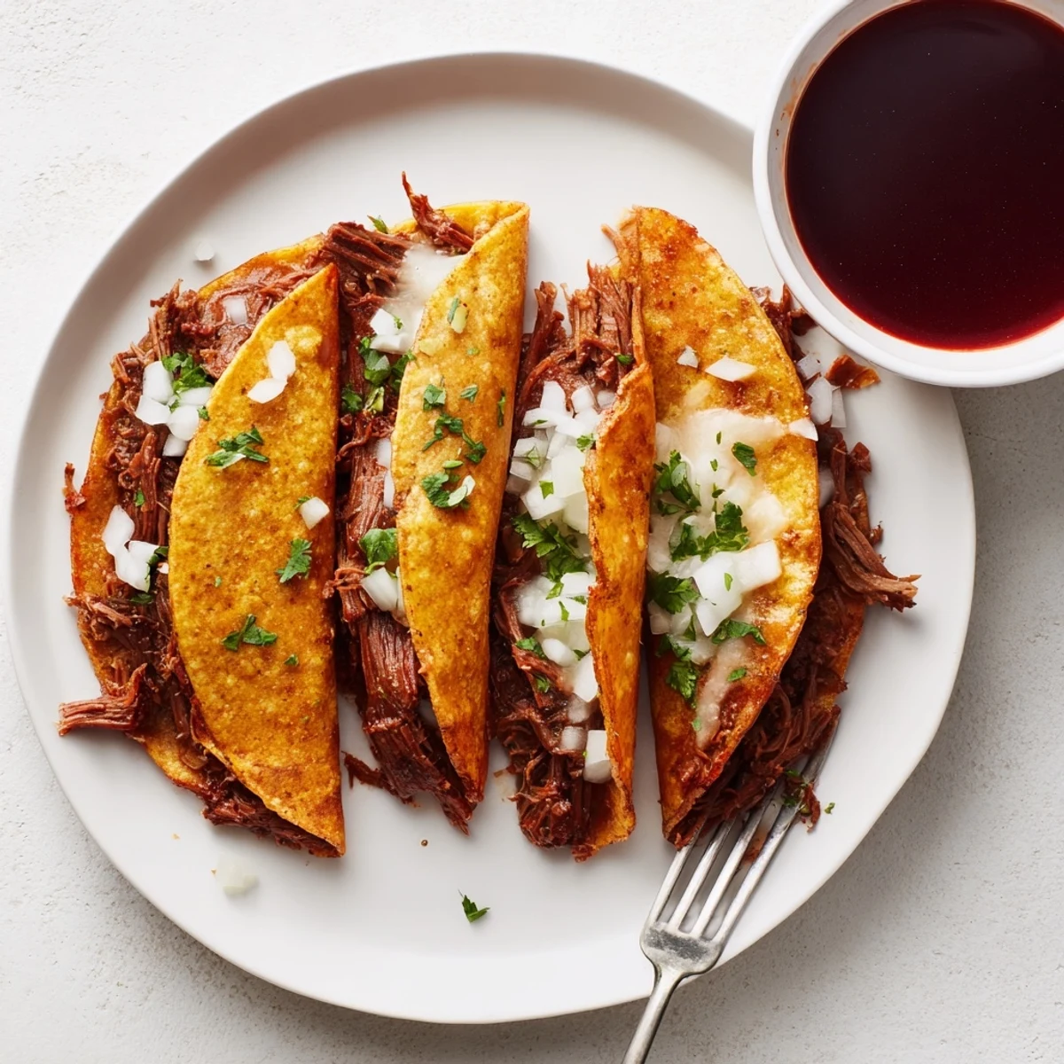 Golden crispy super crispy birria tacos filled with tender shredded beef and melted Oaxaca cheese