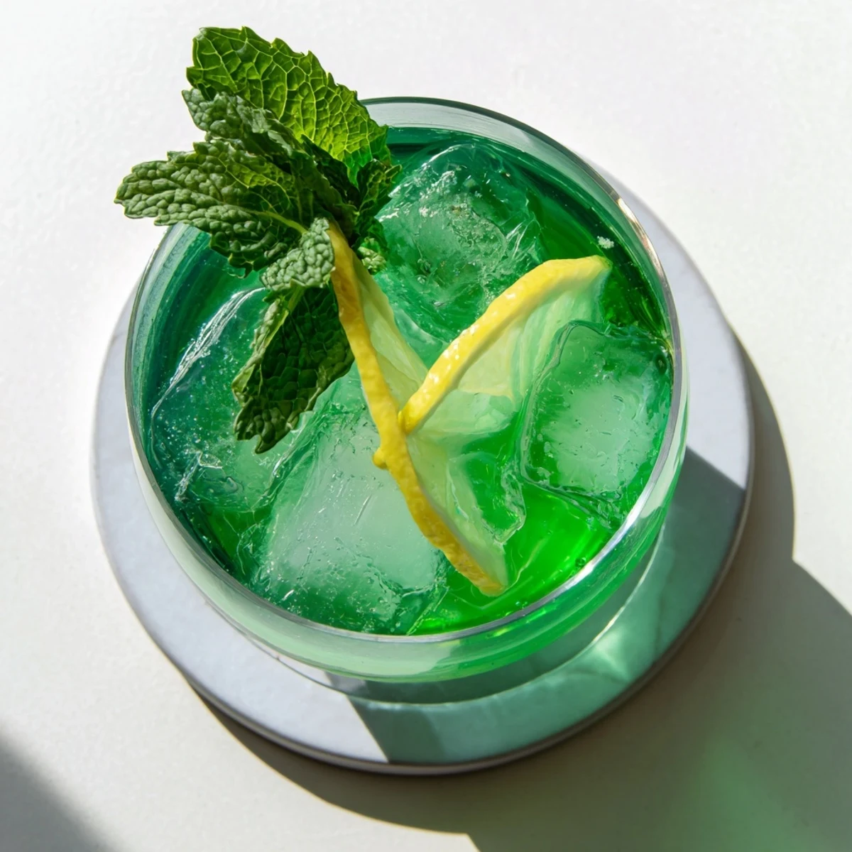 Luck of the Irish cocktail served in a chilled glass with fresh mint garnish and ice
