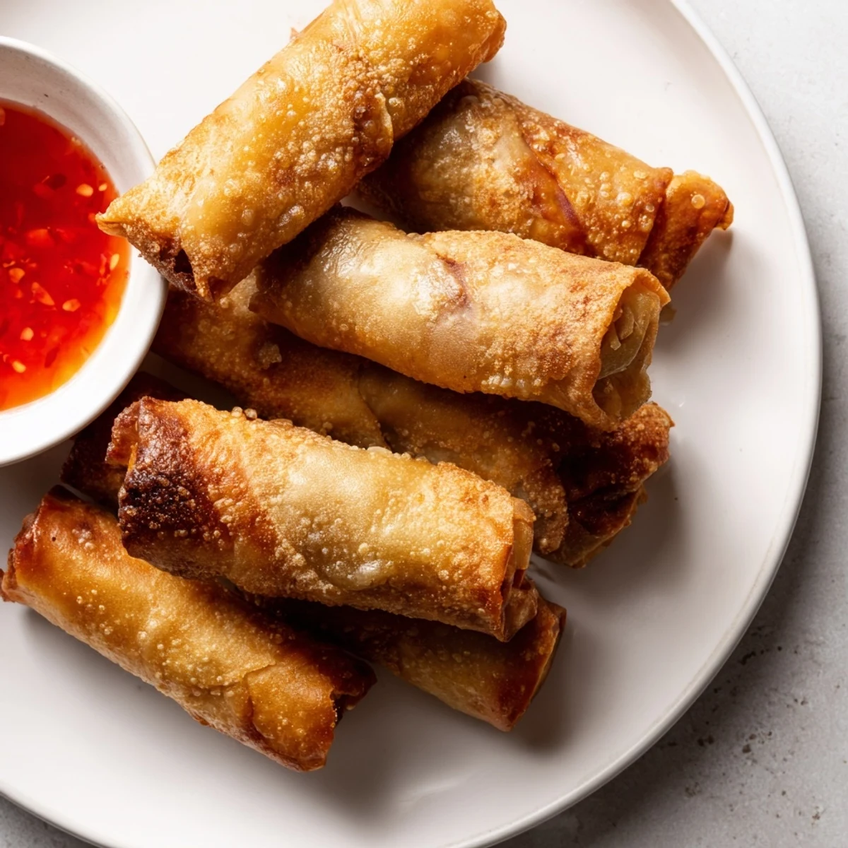Homemade crispy spring rolls fried to golden perfection with savory vegetable stuffing