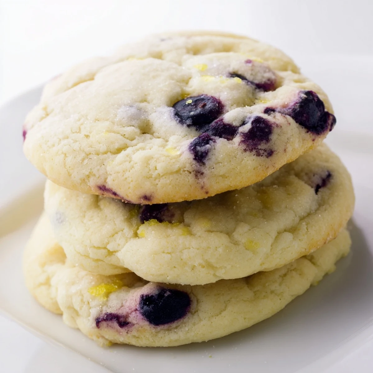 Soft baked lemon blueberry cheesecake cookies with golden edges and plump berry pockets