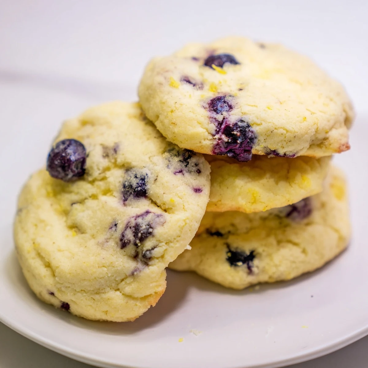 Creamy lemon blueberry cheesecake cookies on a wire rack cooling after baking