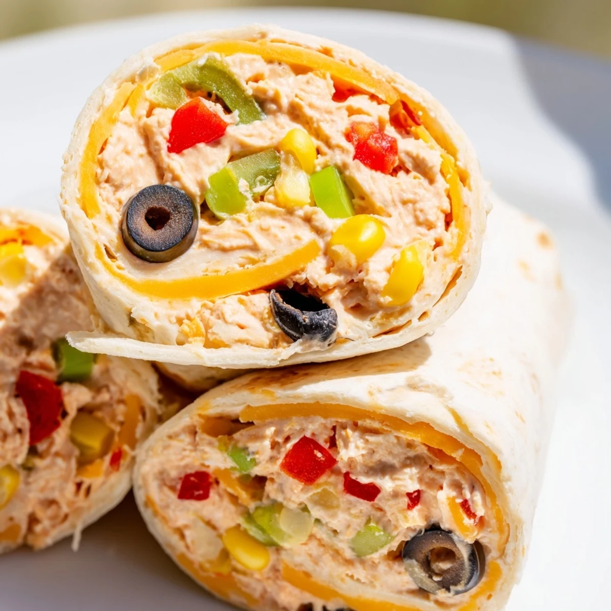 Sliced spiral appetizer pinwheels filled with seasoned cream cheese and cheddar rolled in soft flour tortillas