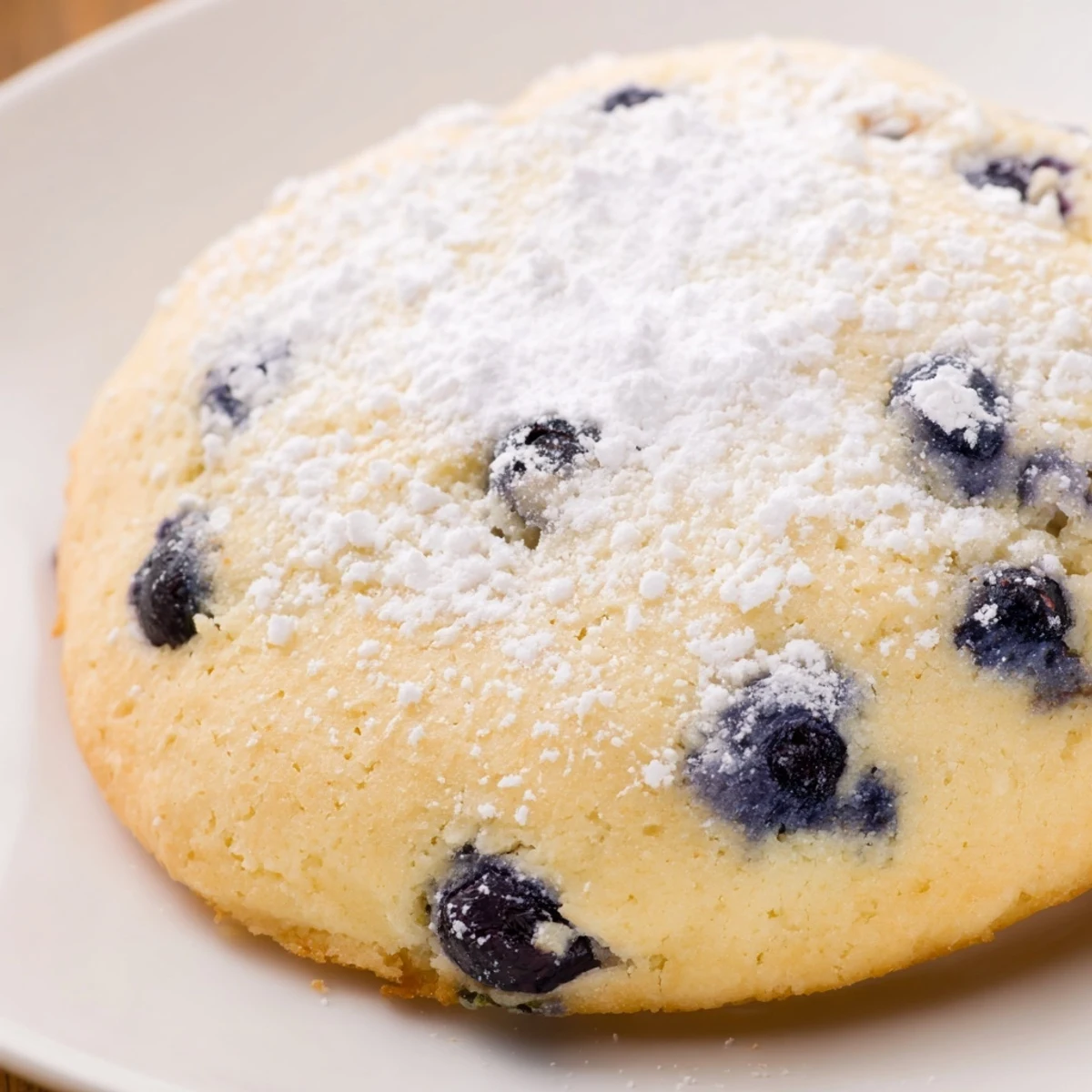 Soft lemon blueberry cookies piled high on a white wire cooling rack