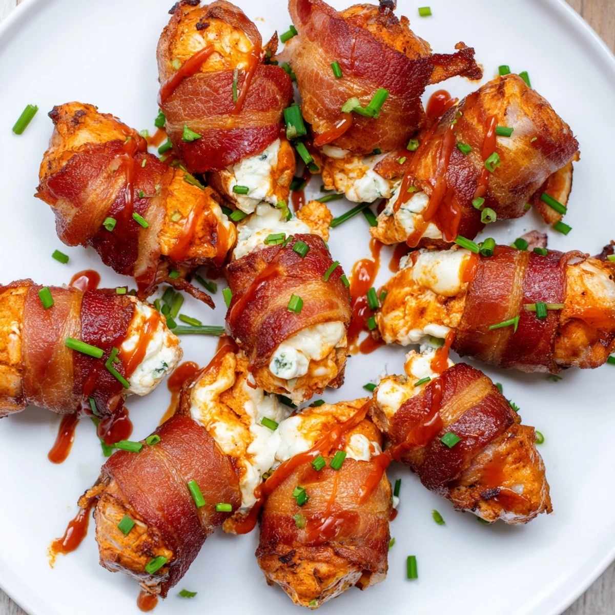 Golden Buffalo Chicken Bombs fresh from the oven with bubbling cheese and crispy bacon edges