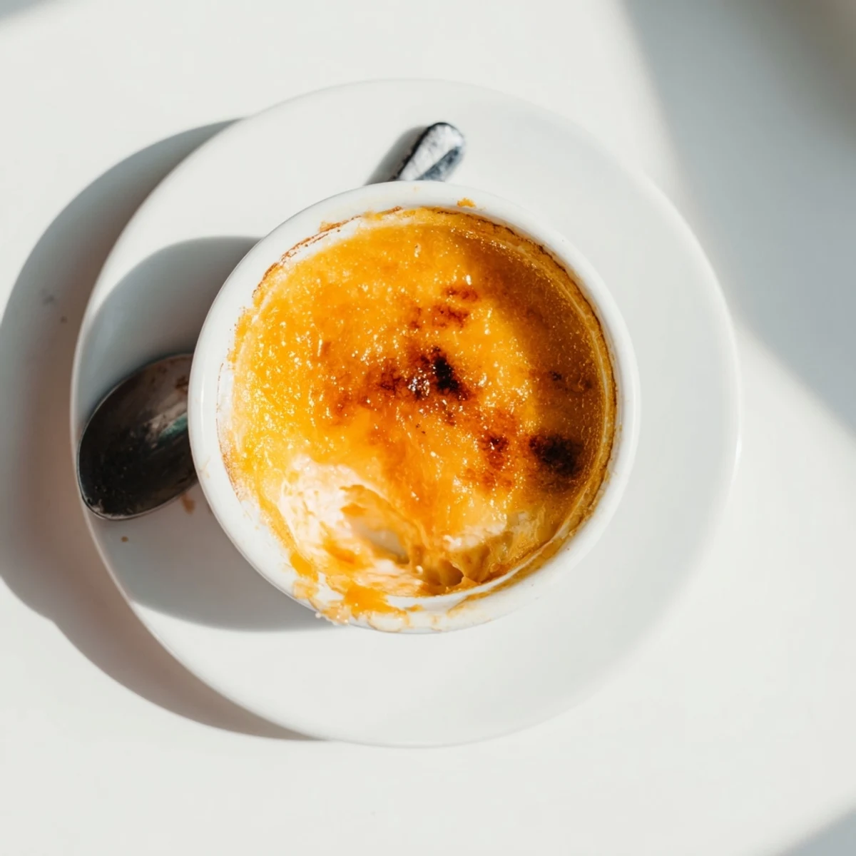 Silky orange persimmon custard sits beneath a cracked sugar crust in this elegant French dessert