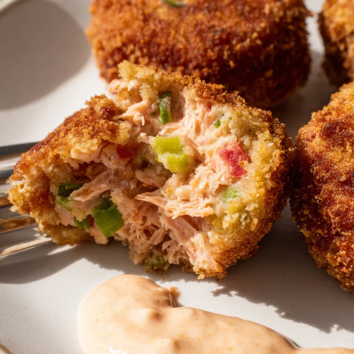 Homemade Southern salmon croquettes with zesty remoulade sauce for a classic comfort food dinner