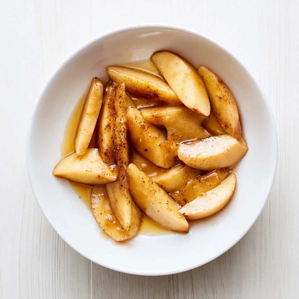 Golden brown apple slices swimming in cinnamon brown sugar syrup after Instant Pot cooking