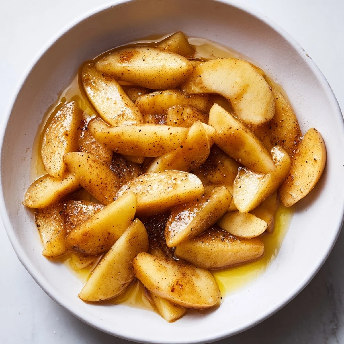Warm Instant Pot cinnamon apples topped over creamy vanilla ice cream for dessert