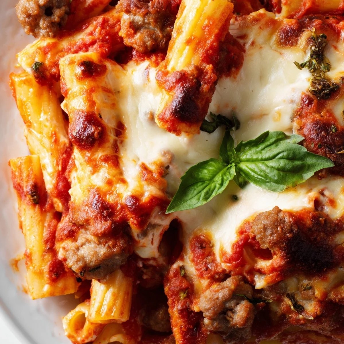 Comforting baked ziti featuring layered pasta, Italian sausage, and creamy ricotta cheese in a slow cooker