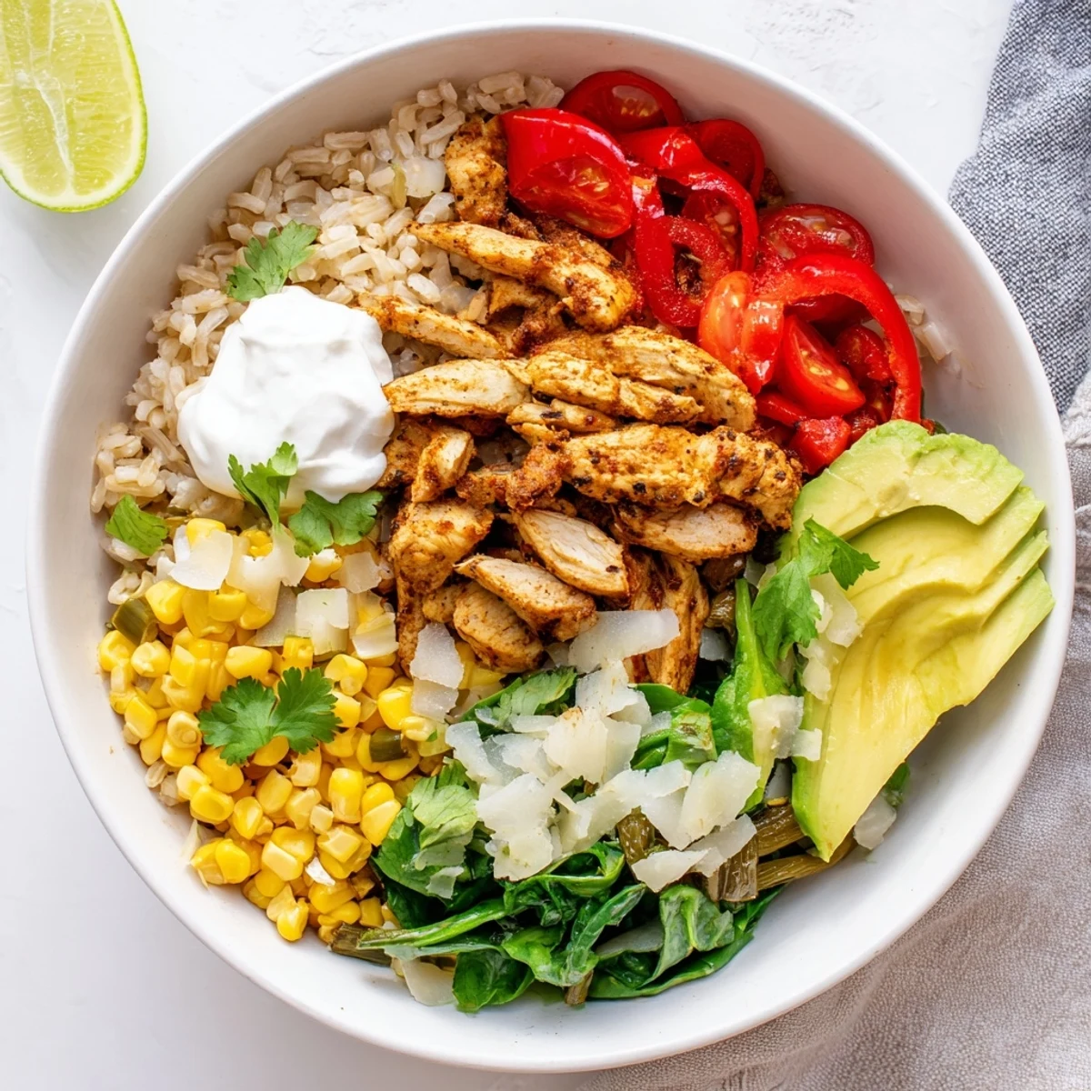 Colorful Southwestern green chile bowl packed with tender spiced chicken and vibrant vegetables