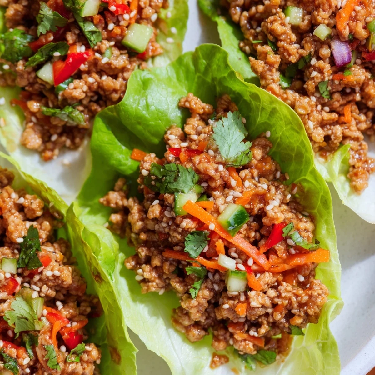 Seasoned ground turkey filling served in crisp lettuce cups with fresh herbs