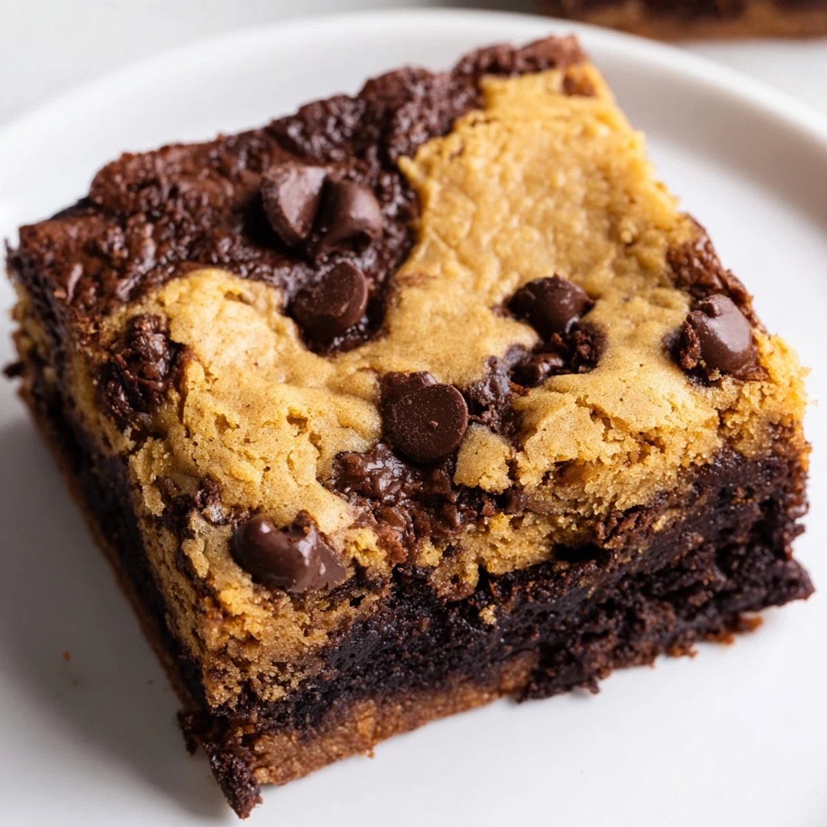 Fudgy double layer vegan brookies showcasing rich brownie and chewy cookie textures in every bite