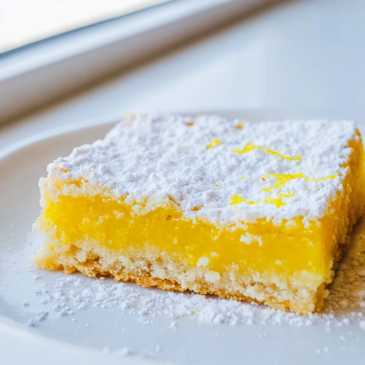 Tangy lemon bars with vibrant yellow filling atop a buttery shortbread crust