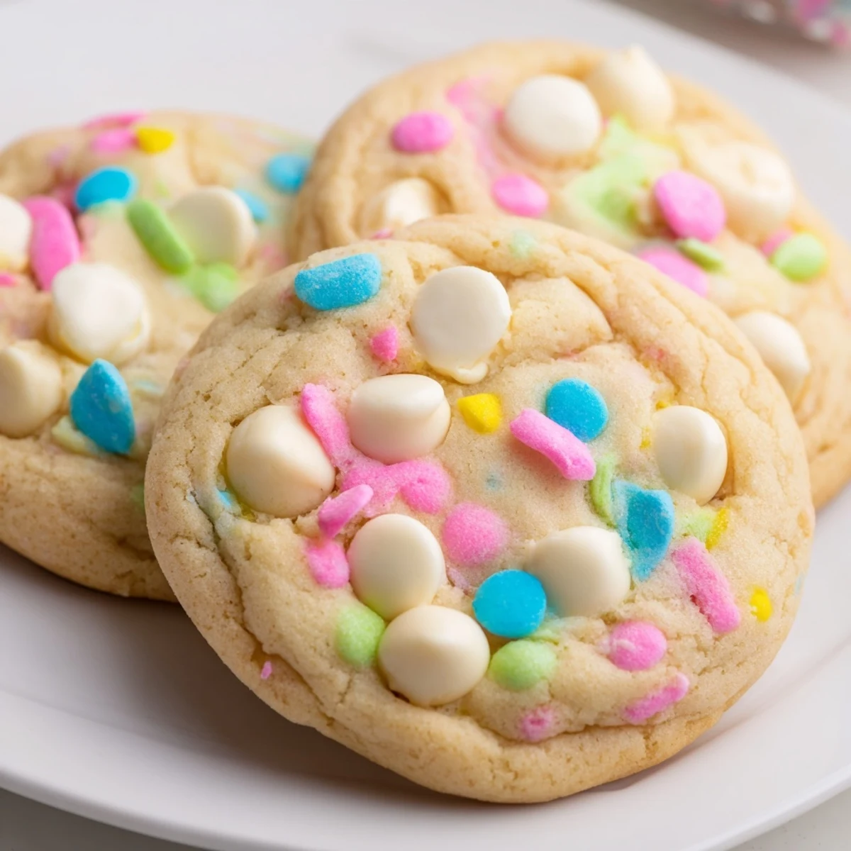 Soft pastel white chocolate cookies with melty chips on a rustic cooling rack