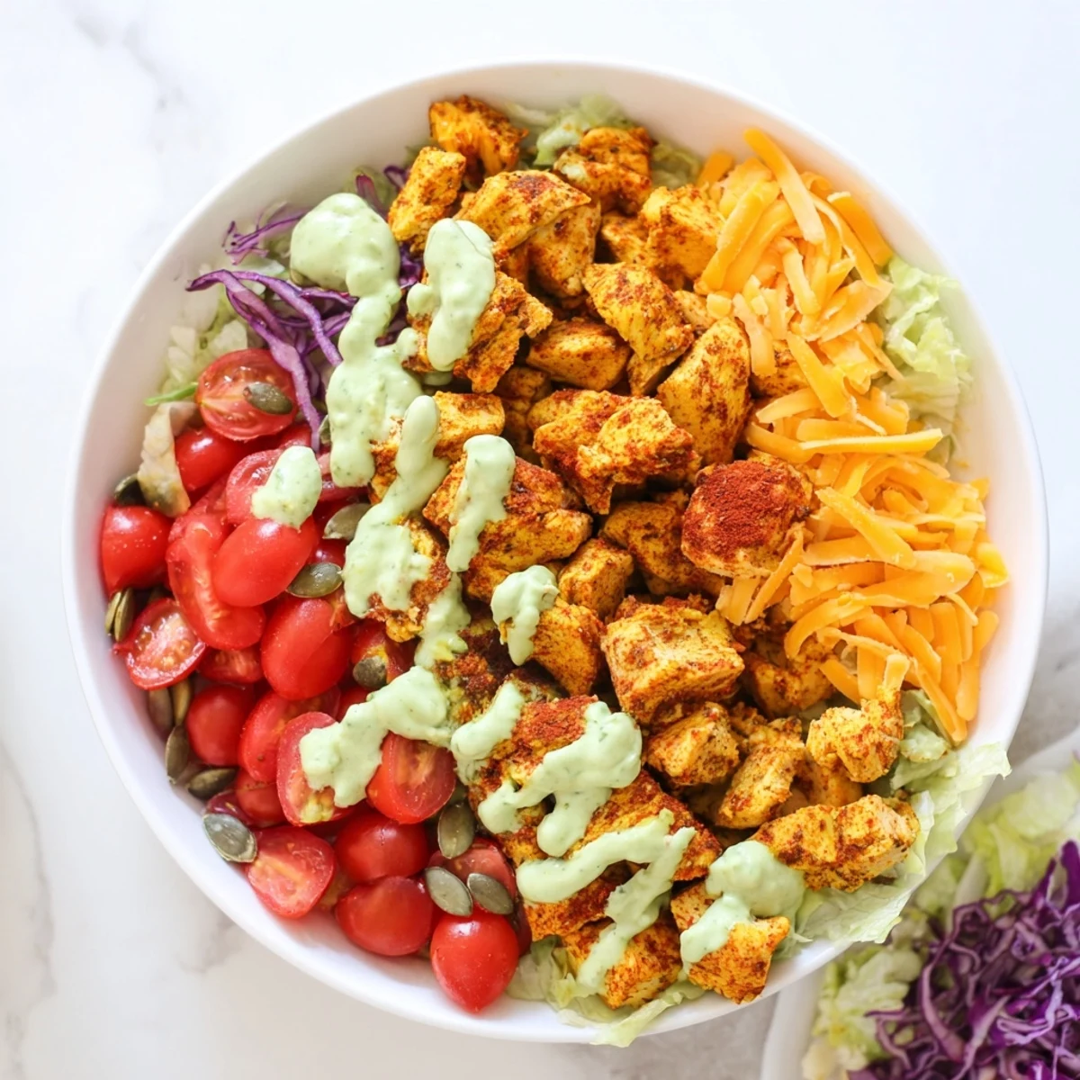 Keto bowls featuring crisp lettuce grilled chicken and vibrant vegetables drizzled with rich avocado sauce