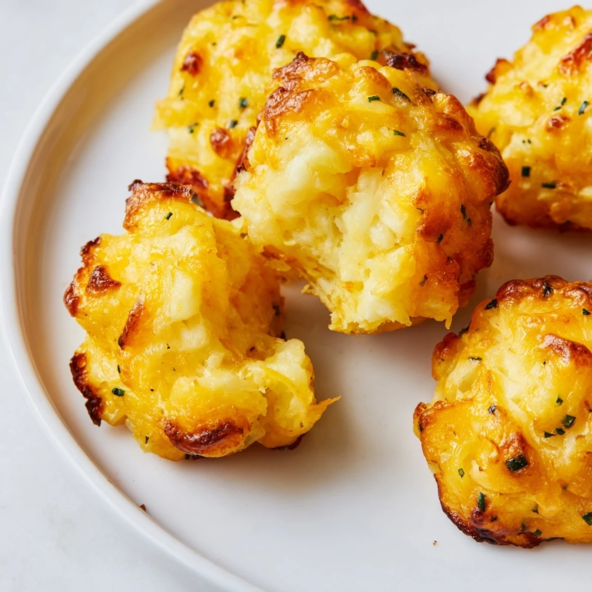 Golden Mashed Potato Cheese Puffs fresh from the oven with crispy edges and melty cheddar centers