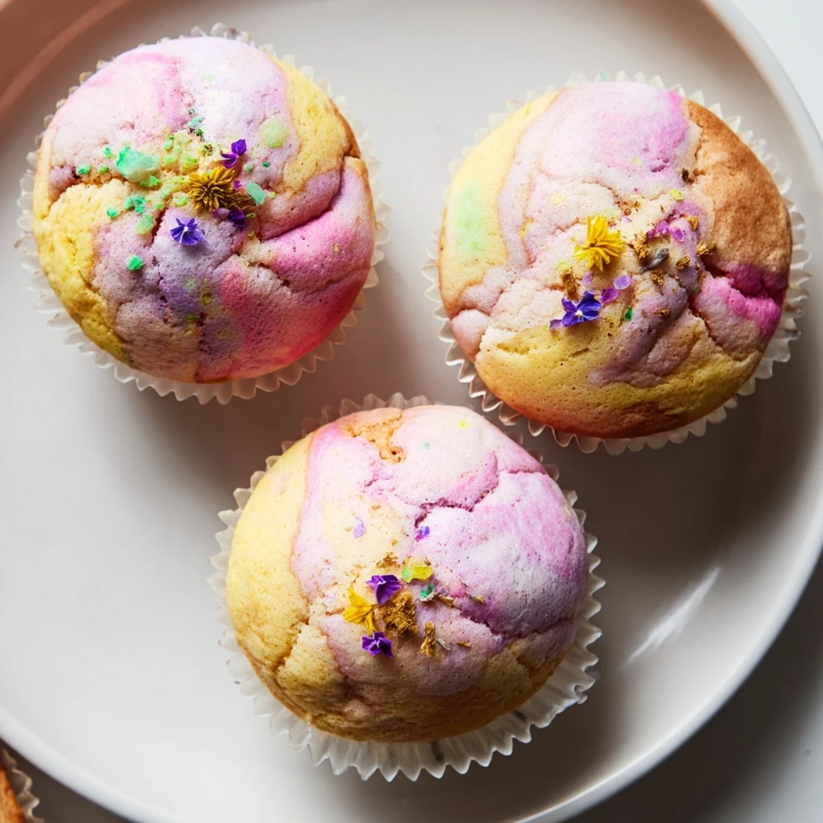 Steamed Blooming Cupcakes with cracked golden tops on a rustic cooling rack